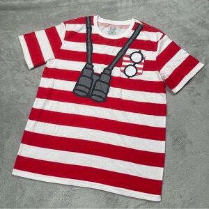 Official Where's Waldo Tee Mens L Costume Striped Red White S/S Cosplay